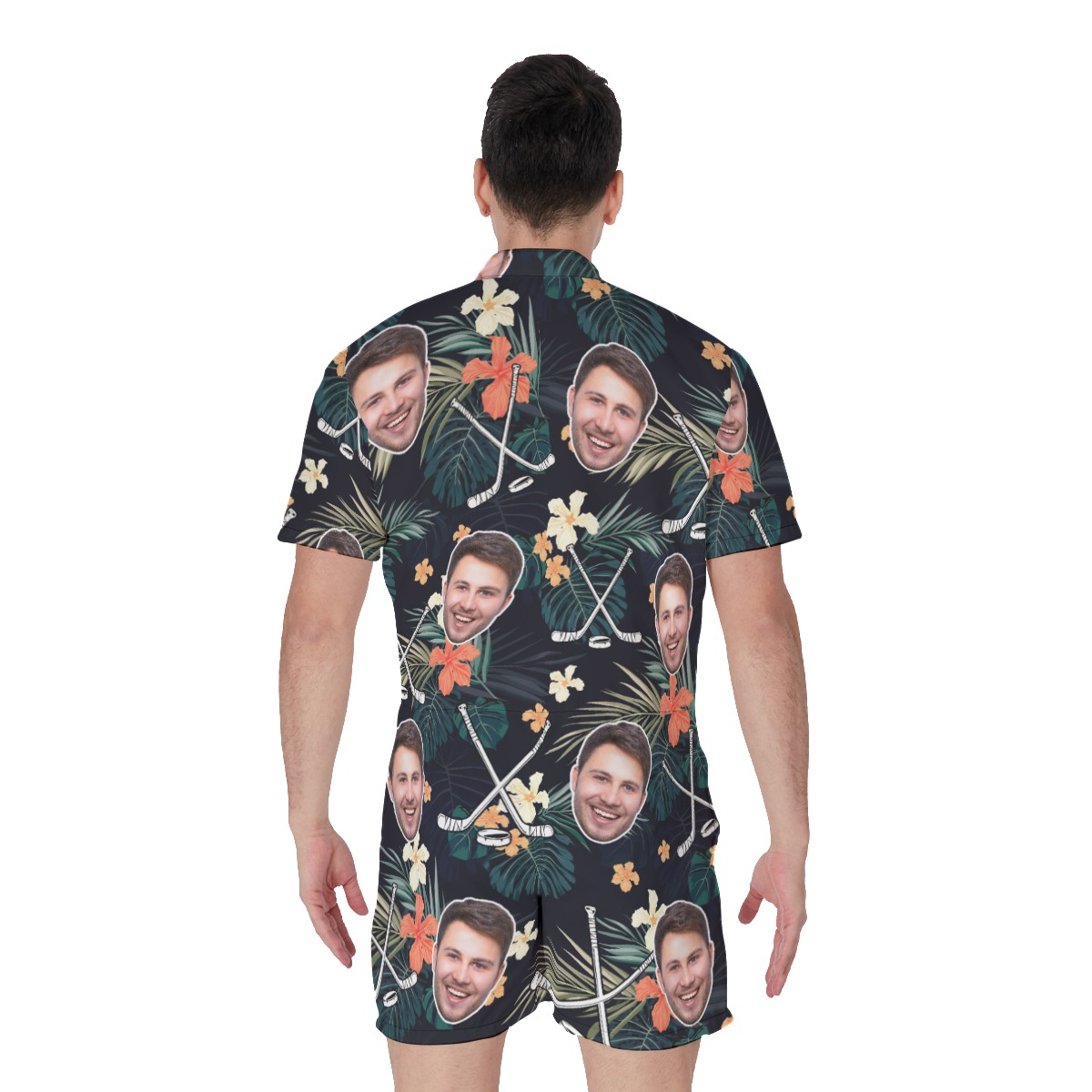 Customized Tropical Hockey Hawaiian Romper With Face