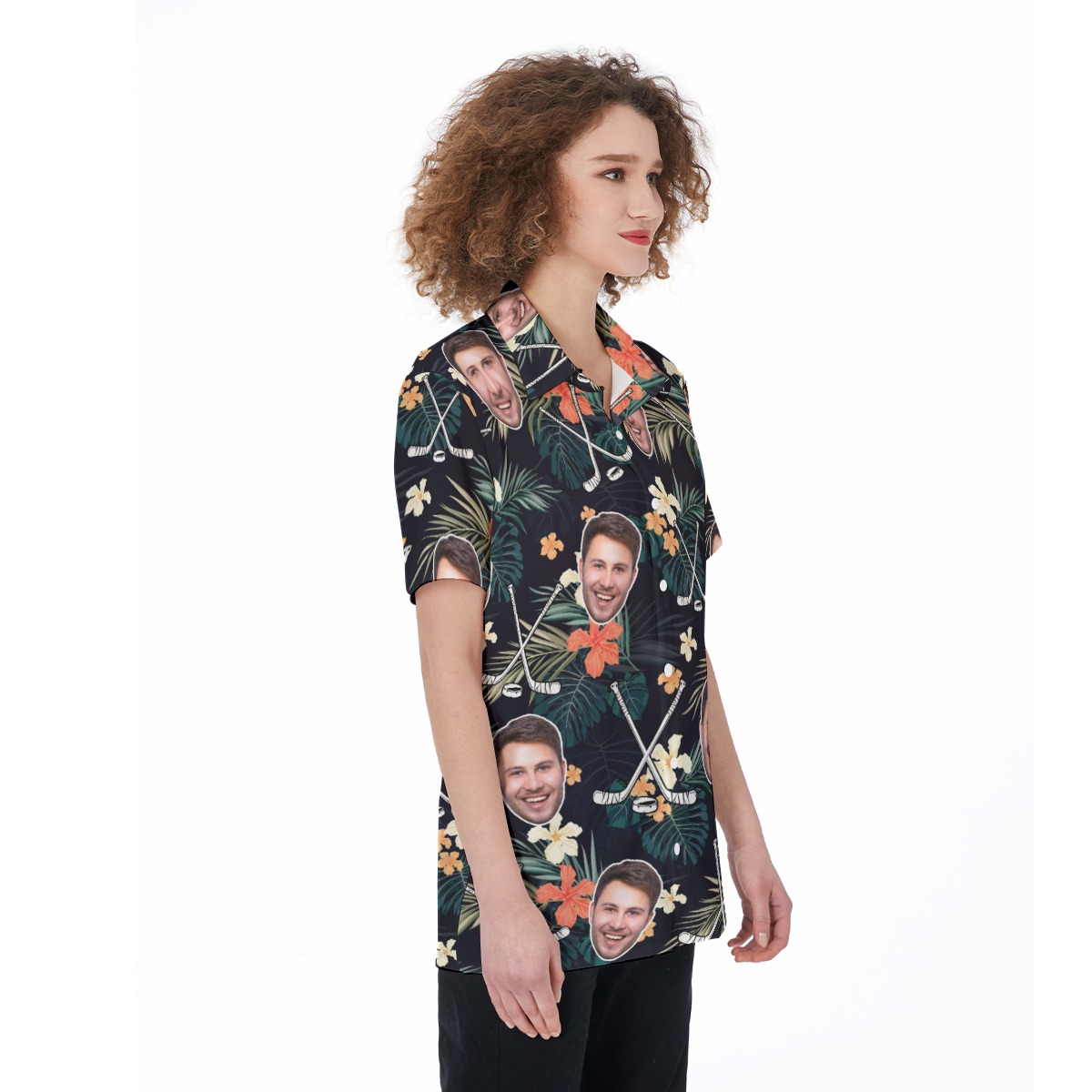 Funny Custom Face Tropical Hockey Hawaiian Shirt For Women