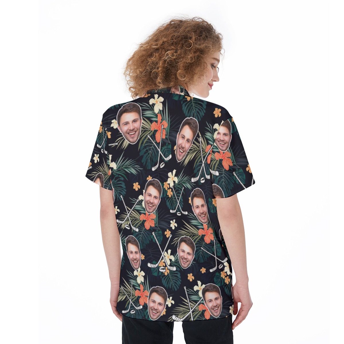 Funny Custom Face Tropical Hockey Hawaiian Shirt For Women
