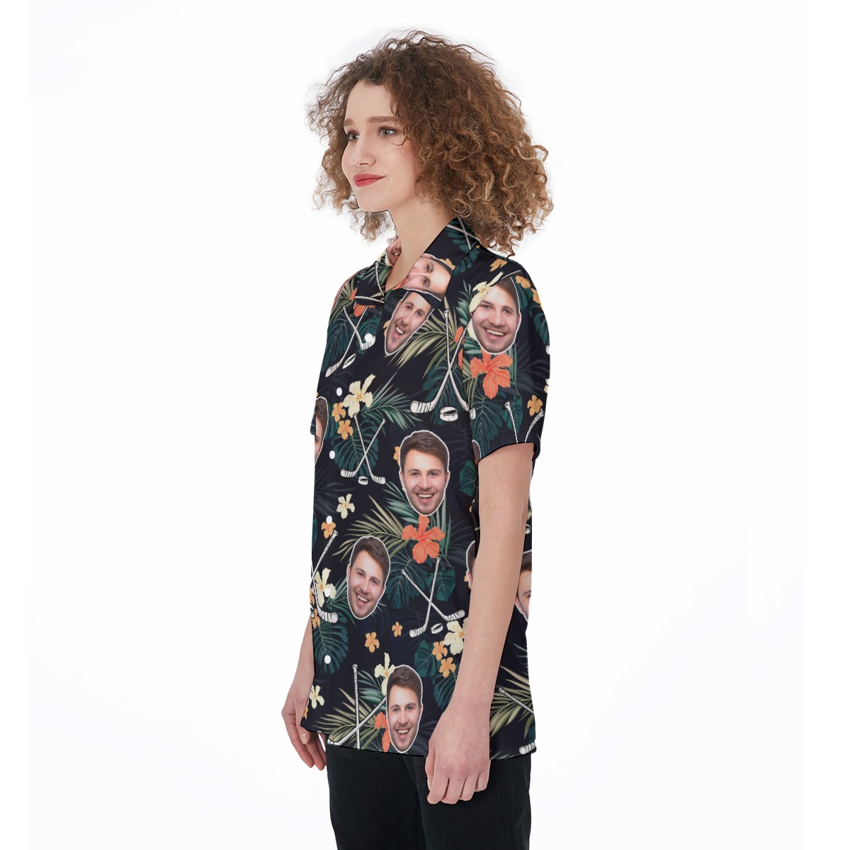 Funny Custom Face Tropical Hockey Hawaiian Shirt For Women