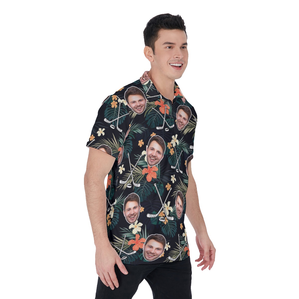 Customize Tropical Hockey Hawaiian Polo Shirt With Face