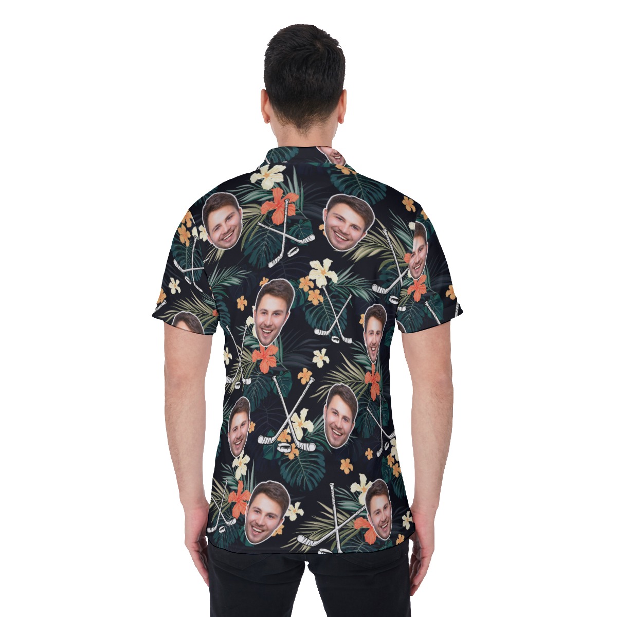Customize Tropical Hockey Hawaiian Polo Shirt With Face