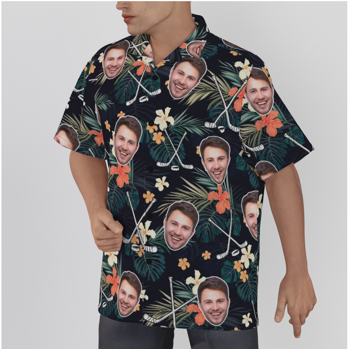 Tropical Hockey Custom Face Hawaiian Shirt