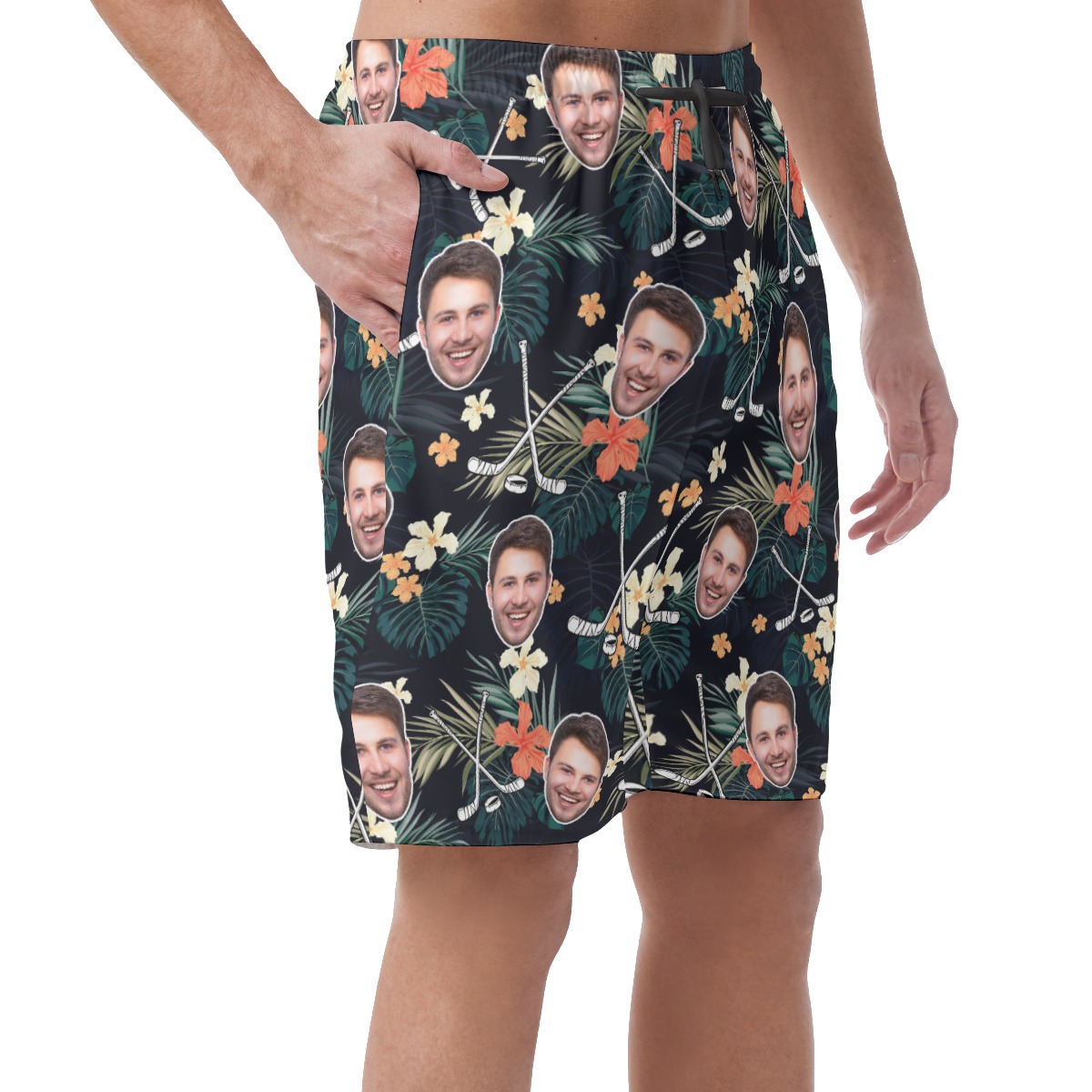 Funny Custom Face Tropical Hockey Hawaiian Beach Shorts For Men