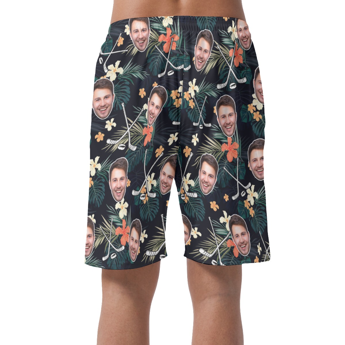 Funny Custom Face Tropical Hockey Hawaiian Beach Shorts For Men