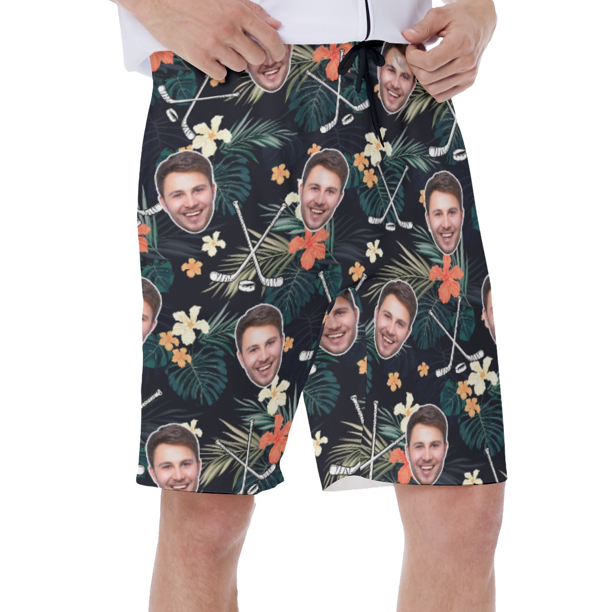 Custom Face Tropical Hockey Hawaiian Swim Trunks For Men