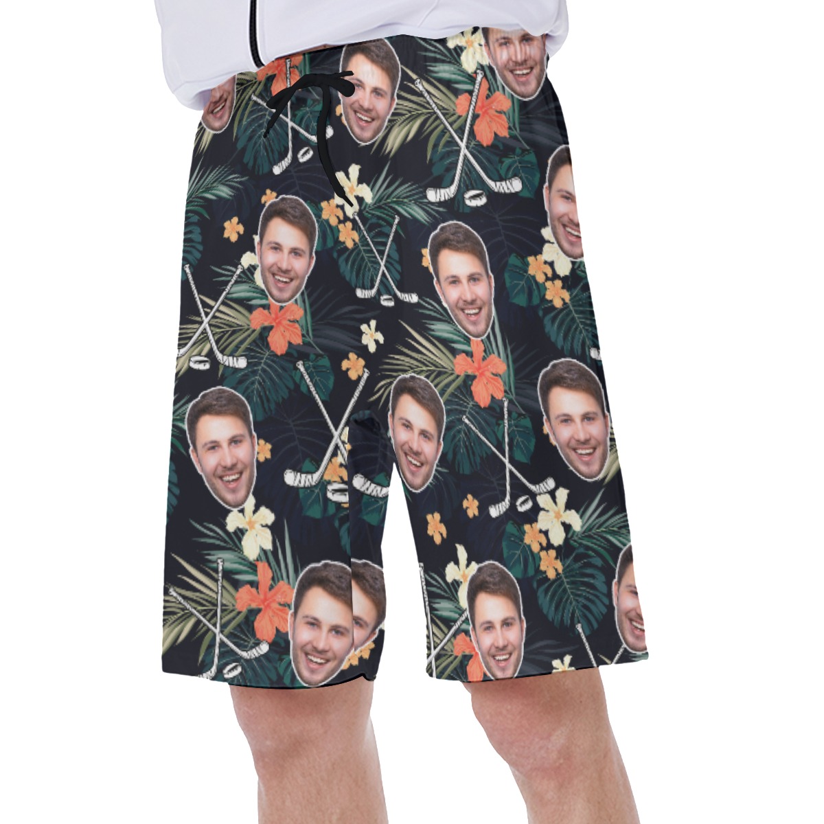 Custom Face Tropical Hockey Hawaiian Swim Trunks For Men