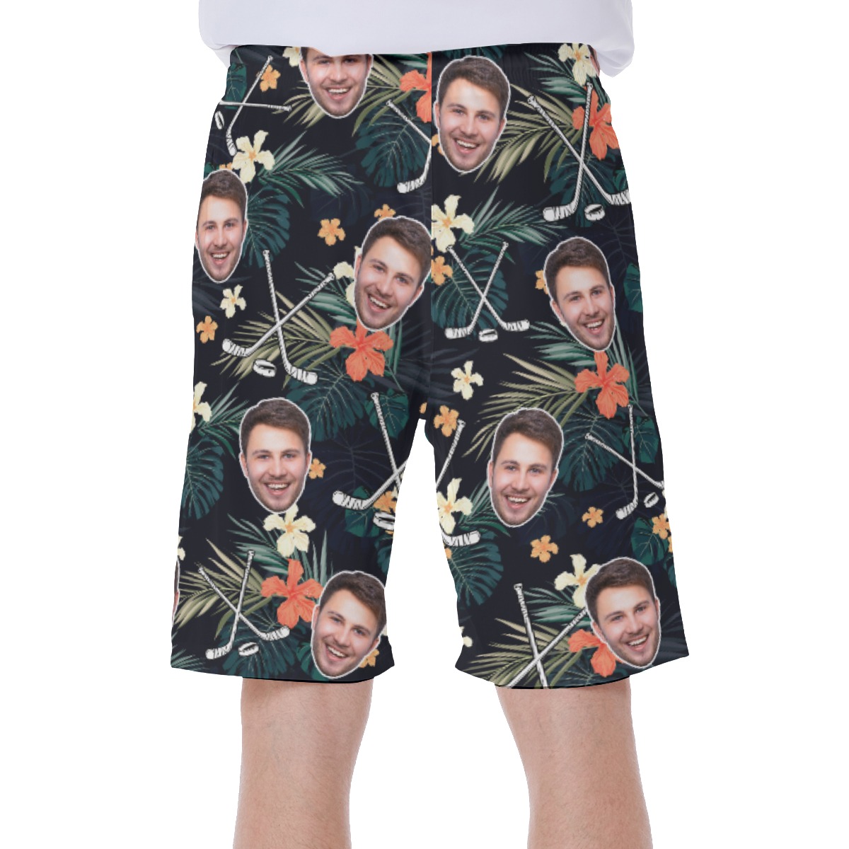 Custom Face Tropical Hockey Hawaiian Swim Trunks For Men