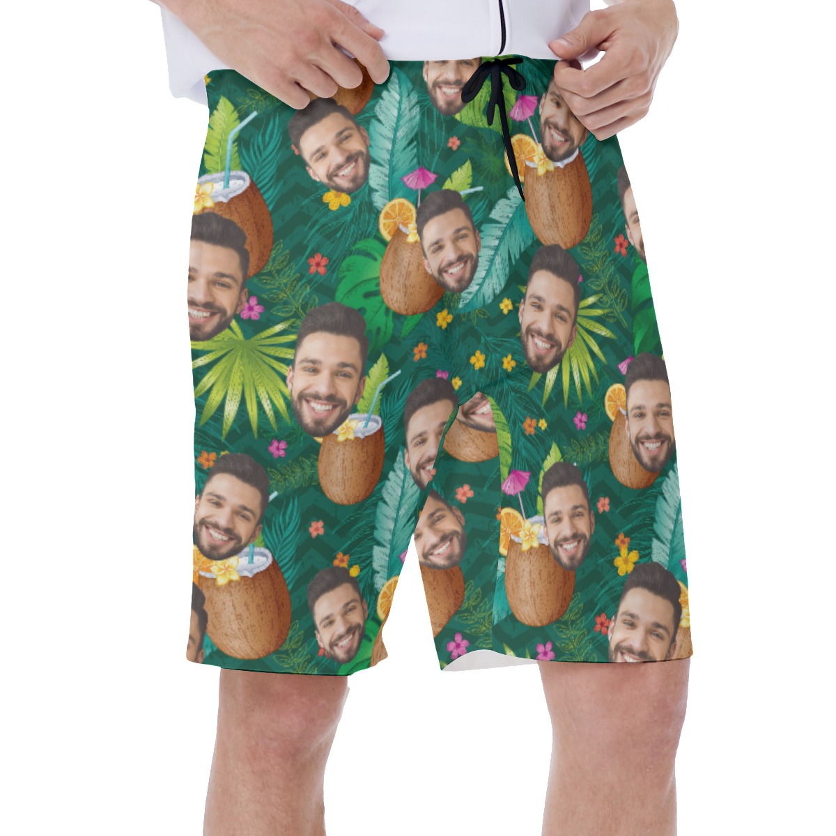 Tropical Coconut Drinking Men's Shorts With Custom Face