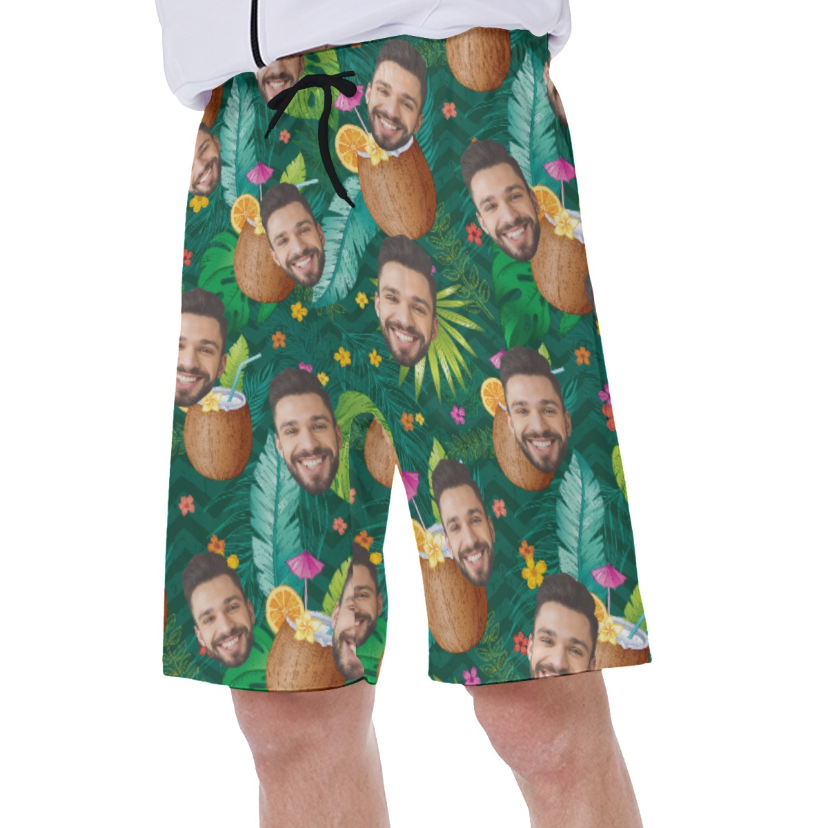 Tropical Coconut Drinking Men's Shorts With Custom Face