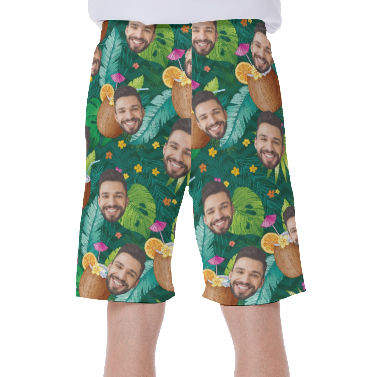 Tropical Coconut Drinking Men's Shorts With Custom Face
