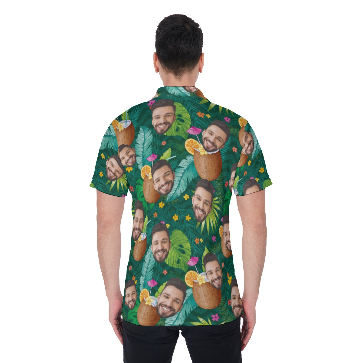 Tropical Coconut Drinking Men's Polo Shirt With Custom Face