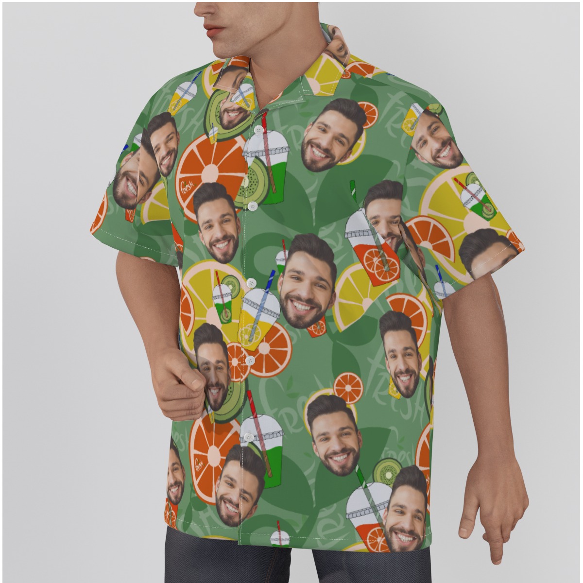 Drinking Fruit Men’s Hawaiian Shirt With Custom Face