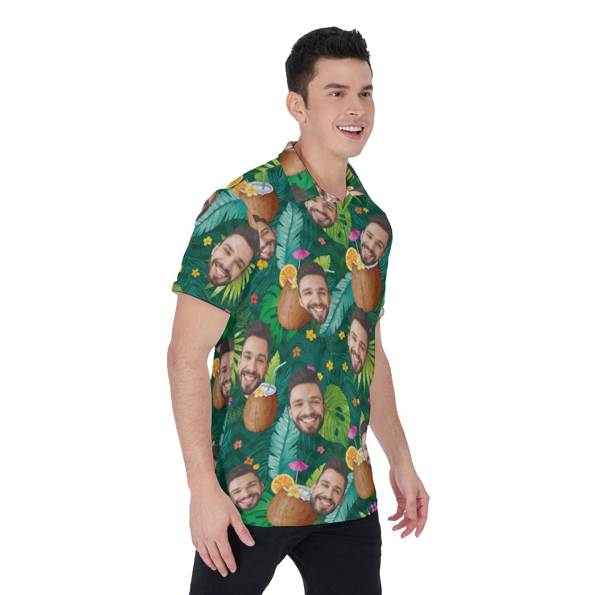 Tropical Coconut Drinking Men's Polo Shirt With Custom Face