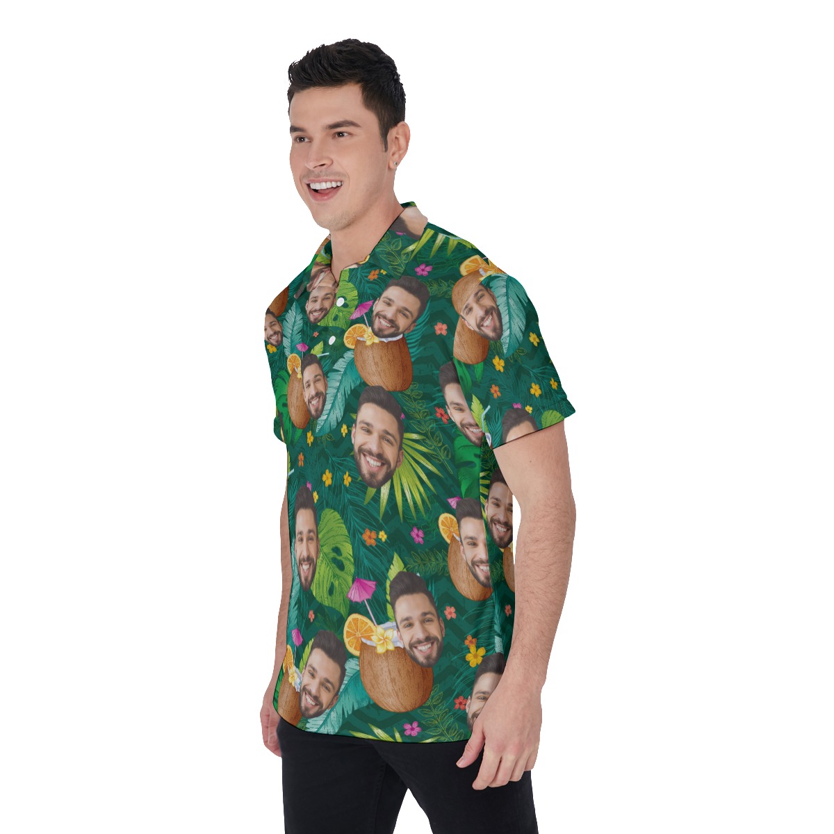 Tropical Coconut Drinking Men's Polo Shirt With Custom Face