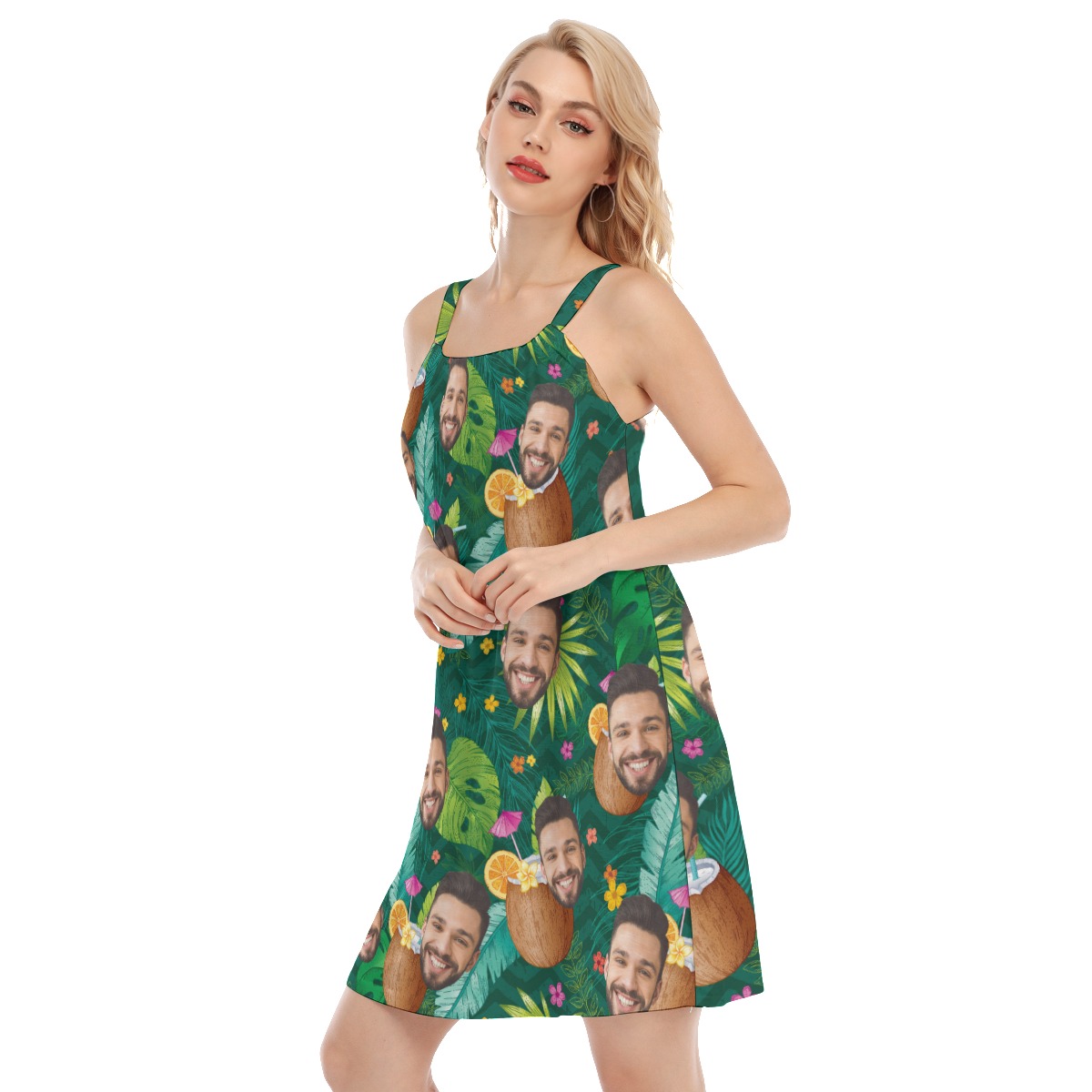 Tropical Coconut Drinking Men's Shorts With Custom Face