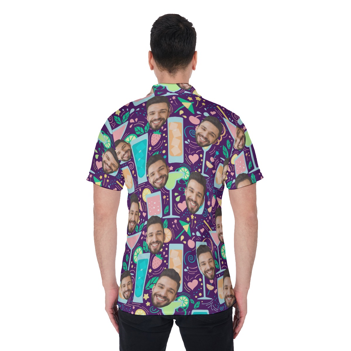 Cocktail Men's Collared Shirt With Custom Face