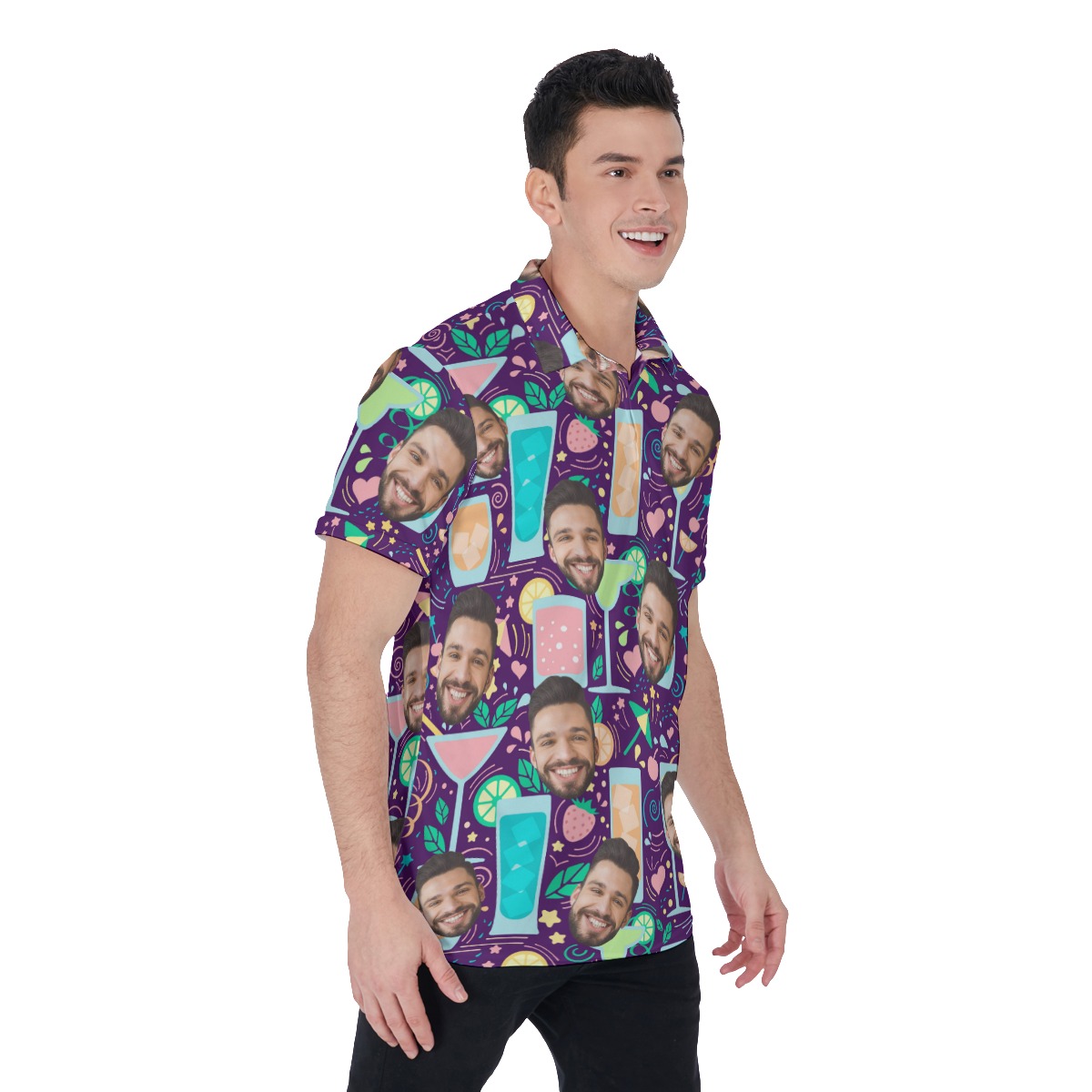 Cocktail Men's Collared Shirt With Custom Face
