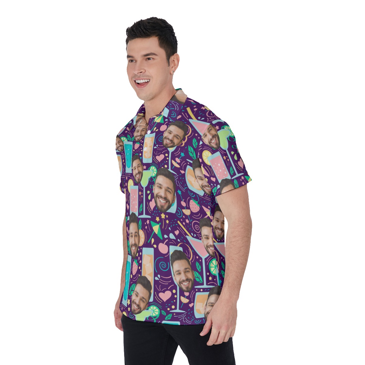 Cocktail Men's Collared Shirt With Custom Face