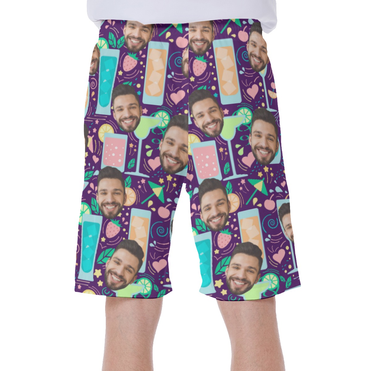 Fruit Drinking Men's Hawaiian Shorts With Custom Face