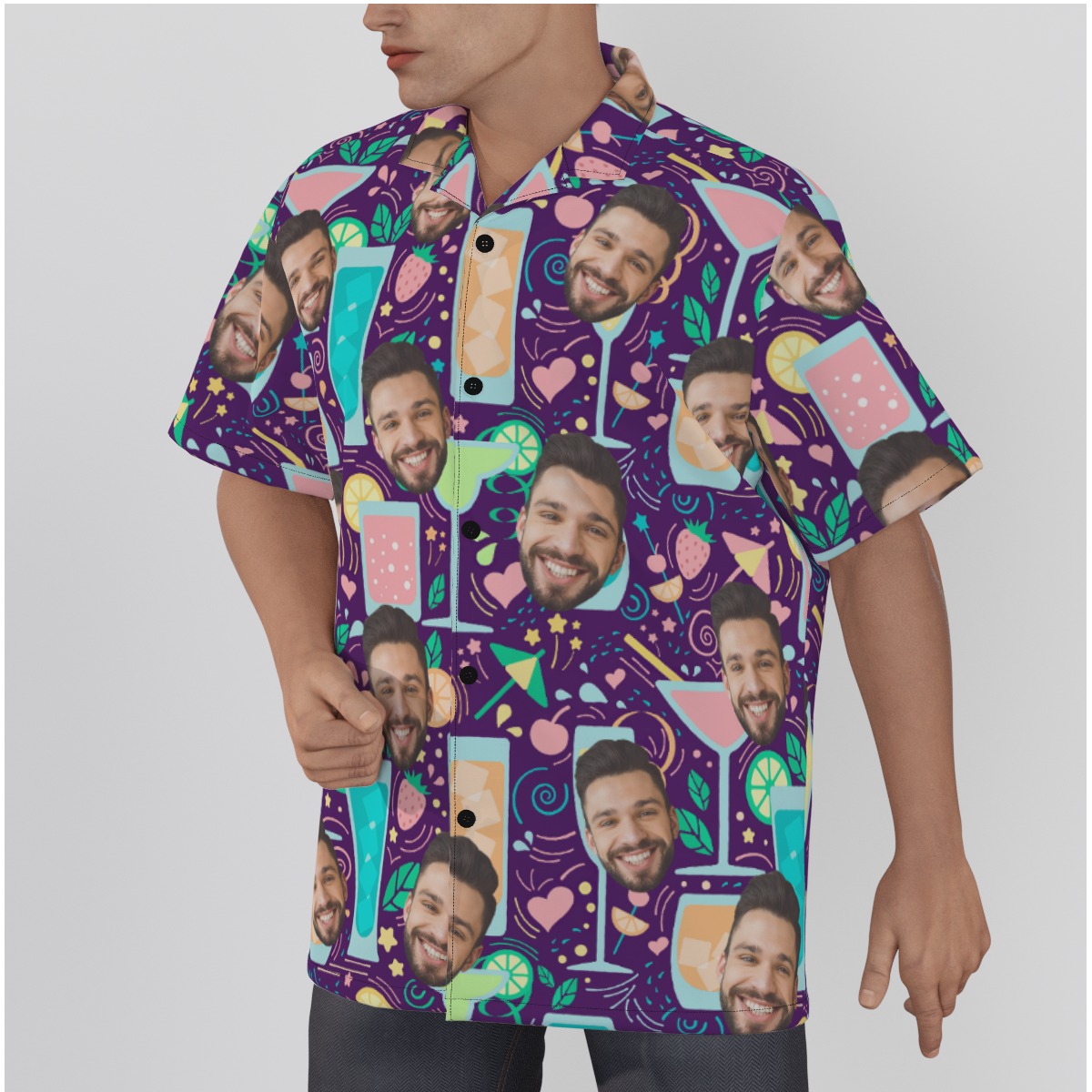 Cocktail Men's Hawaiian Shirt With Custom Face