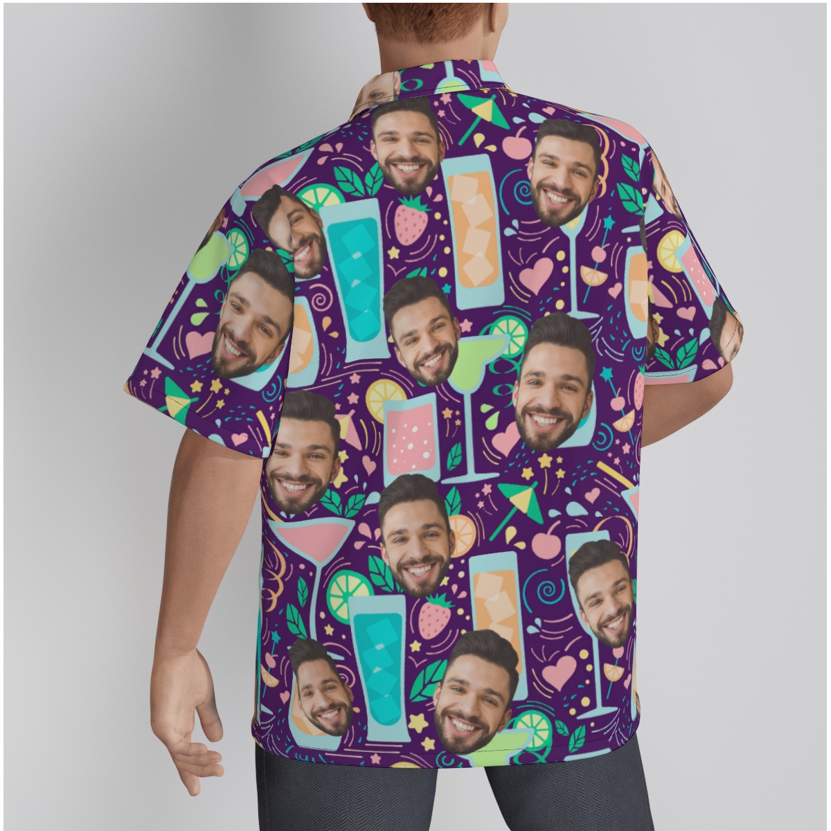 Cocktail Men's Hawaiian Shirt With Custom Face