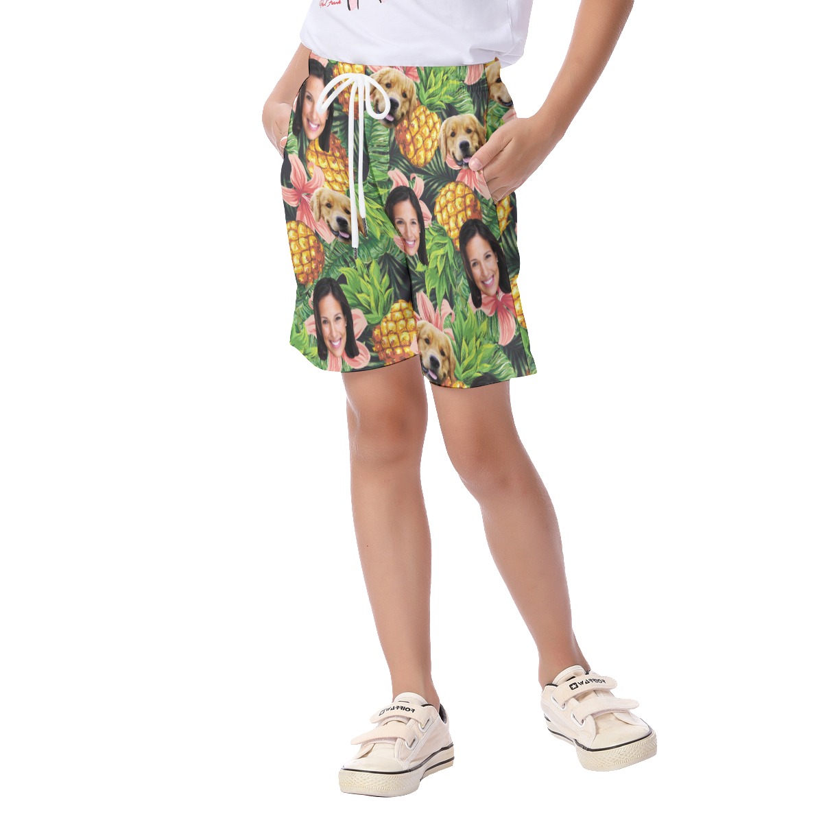 Custom Dog And Face Pineapple Hawaiian Shorts For Kids