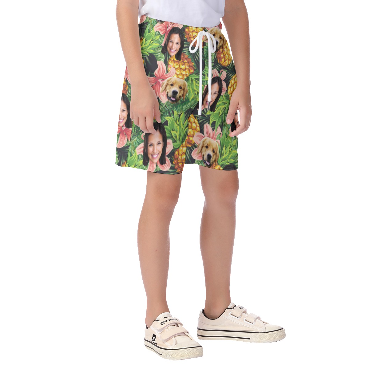 Custom Dog And Face Pineapple Hawaiian Shorts For Kids