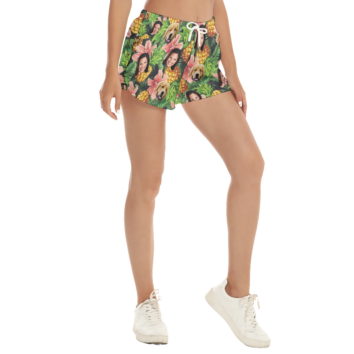 Women's Custom Face And Dog Floral Hawaiian Shorts