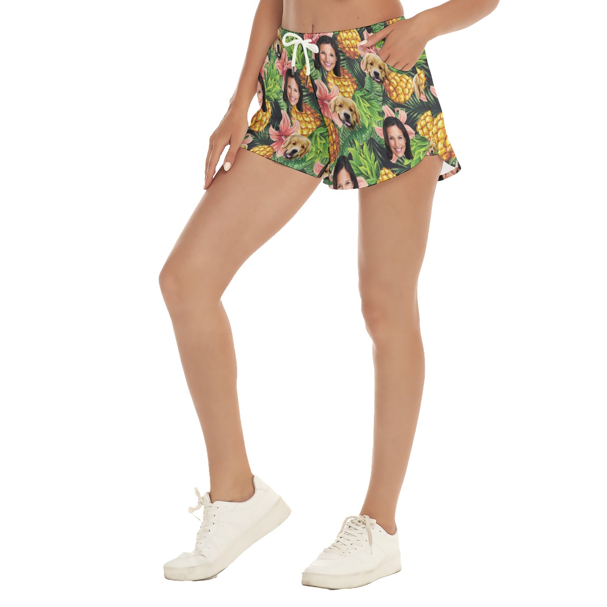 Women's Custom Face And Dog Floral Hawaiian Shorts
