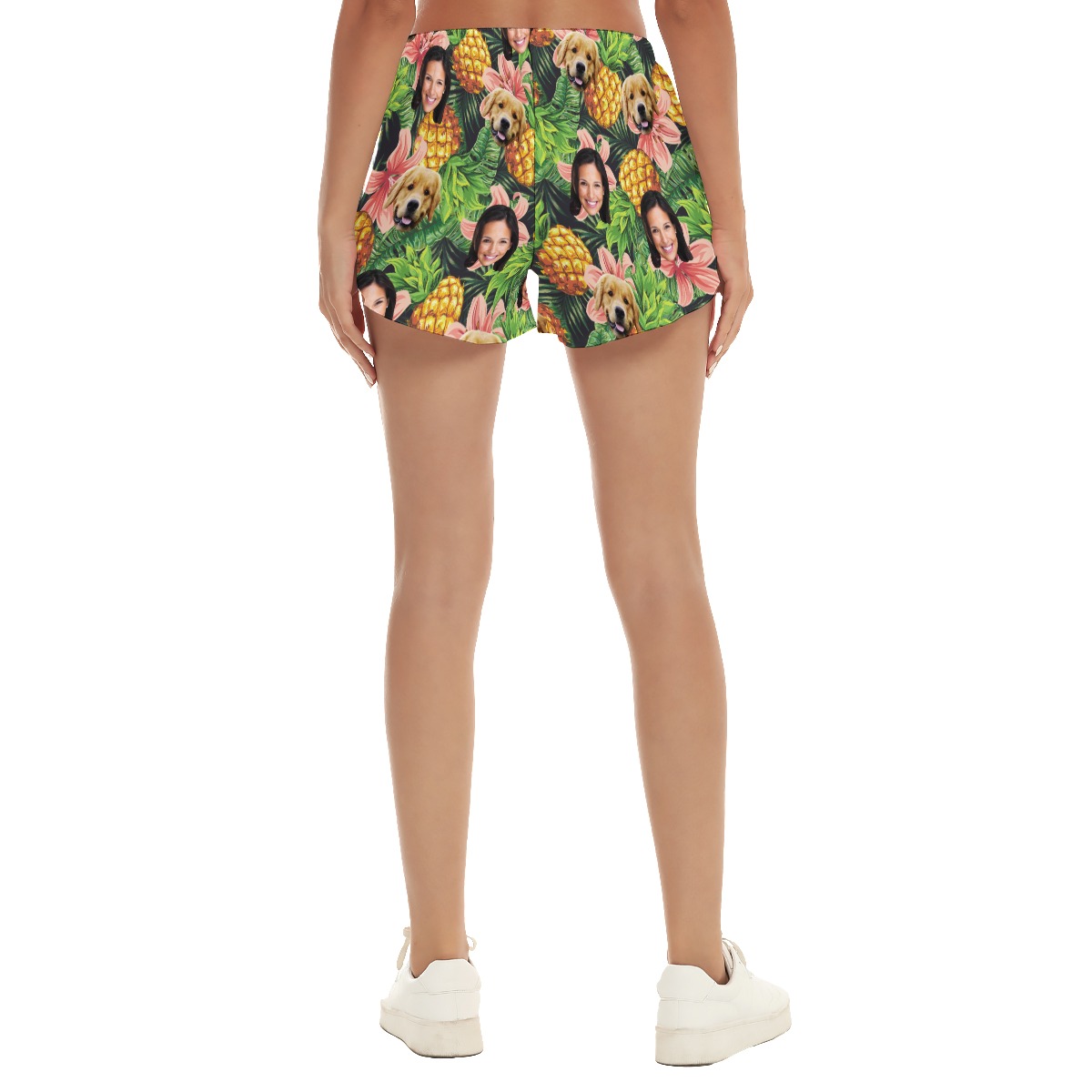 Women's Custom Face And Dog Floral Hawaiian Shorts