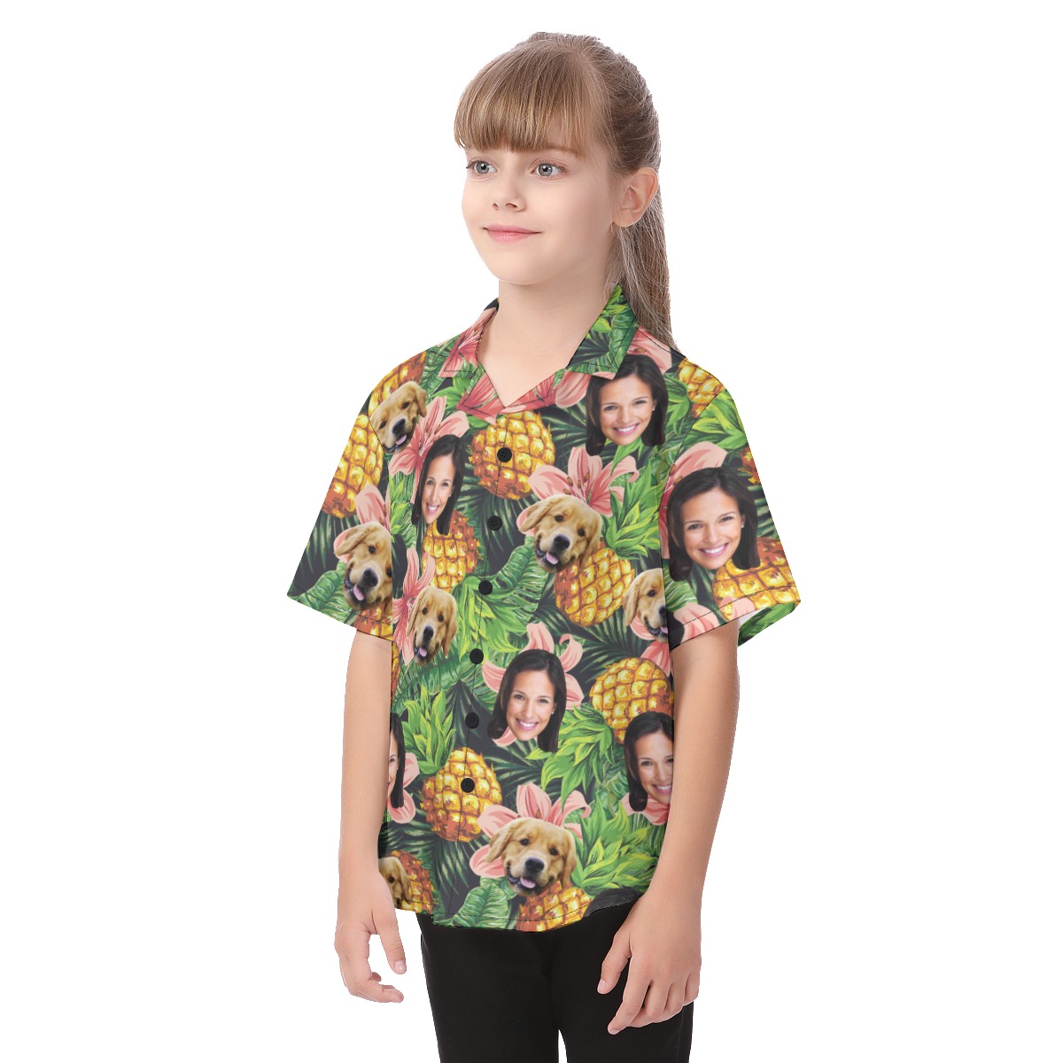 Custom Face And Pet Floral Hawaiian Shirt For Kids
