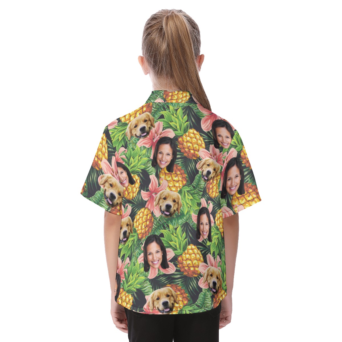 Custom Face And Pet Floral Hawaiian Shirt For Kids