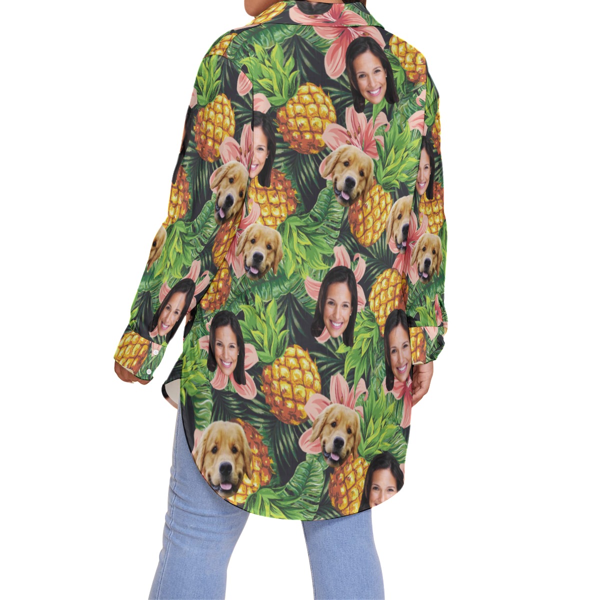 Women's Custom Face And Dog Floral Plus Size Hawaiian Shirt