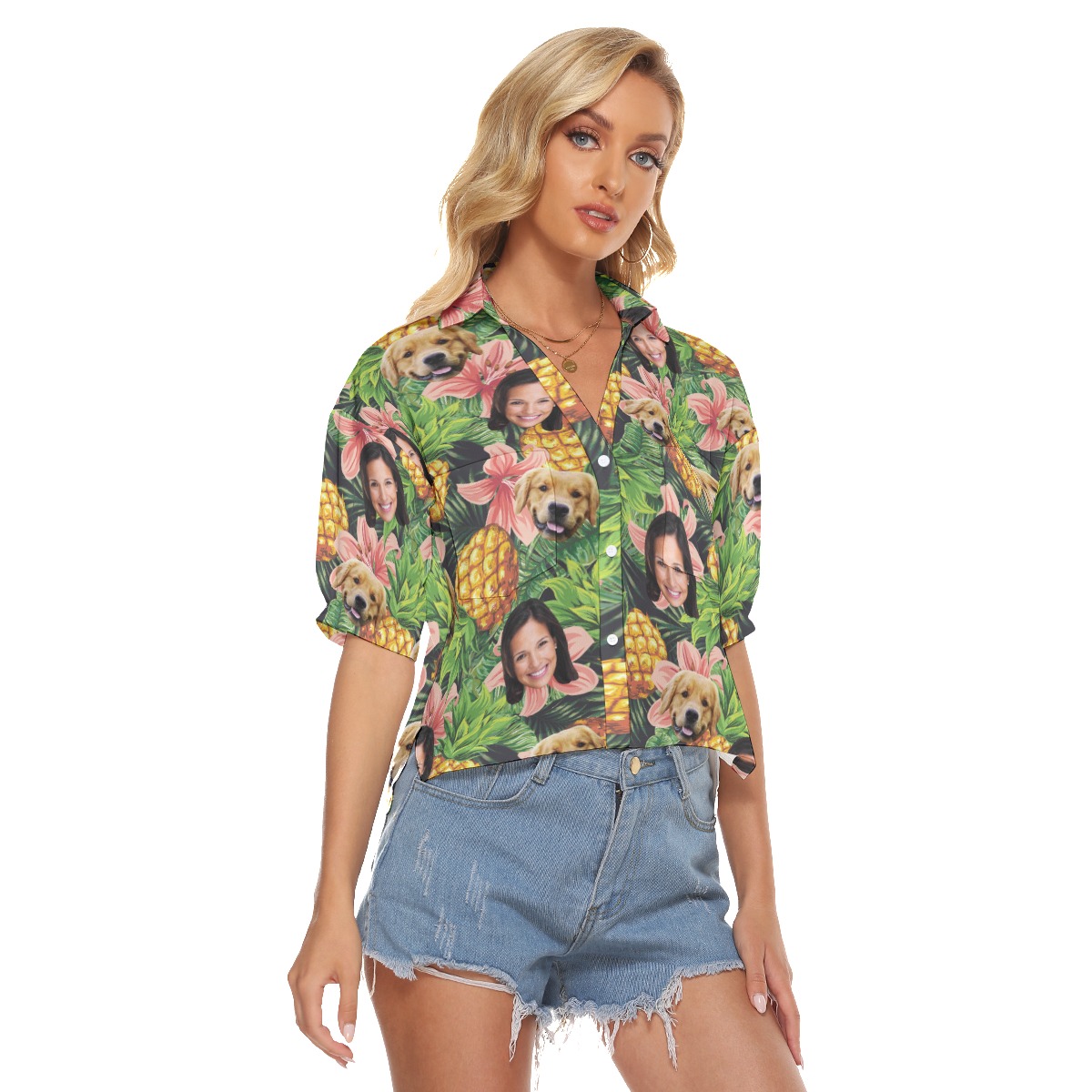 Face And Dog Custom Hawaiian Crop Top Shirt