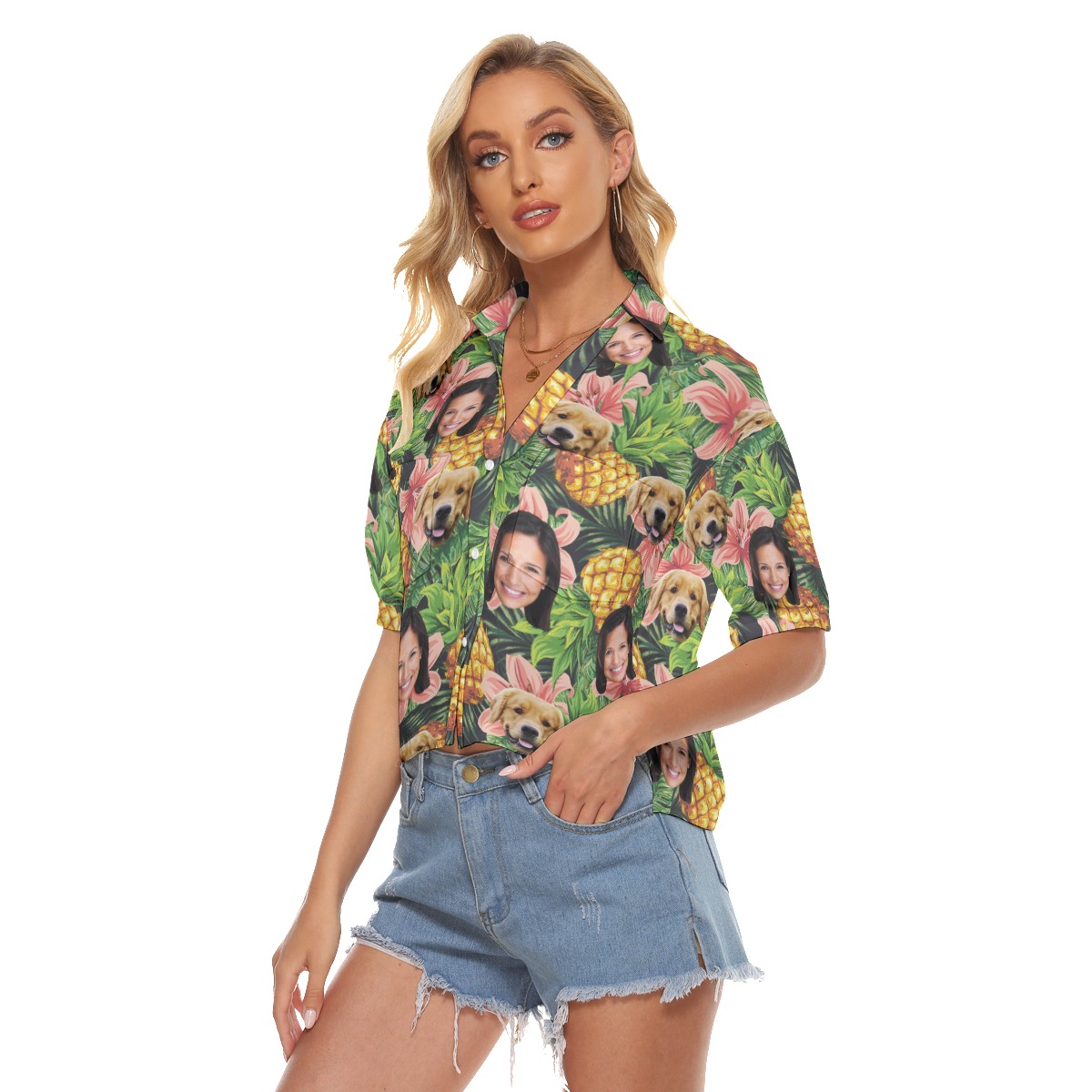 Face And Dog Custom Hawaiian Crop Top Shirt