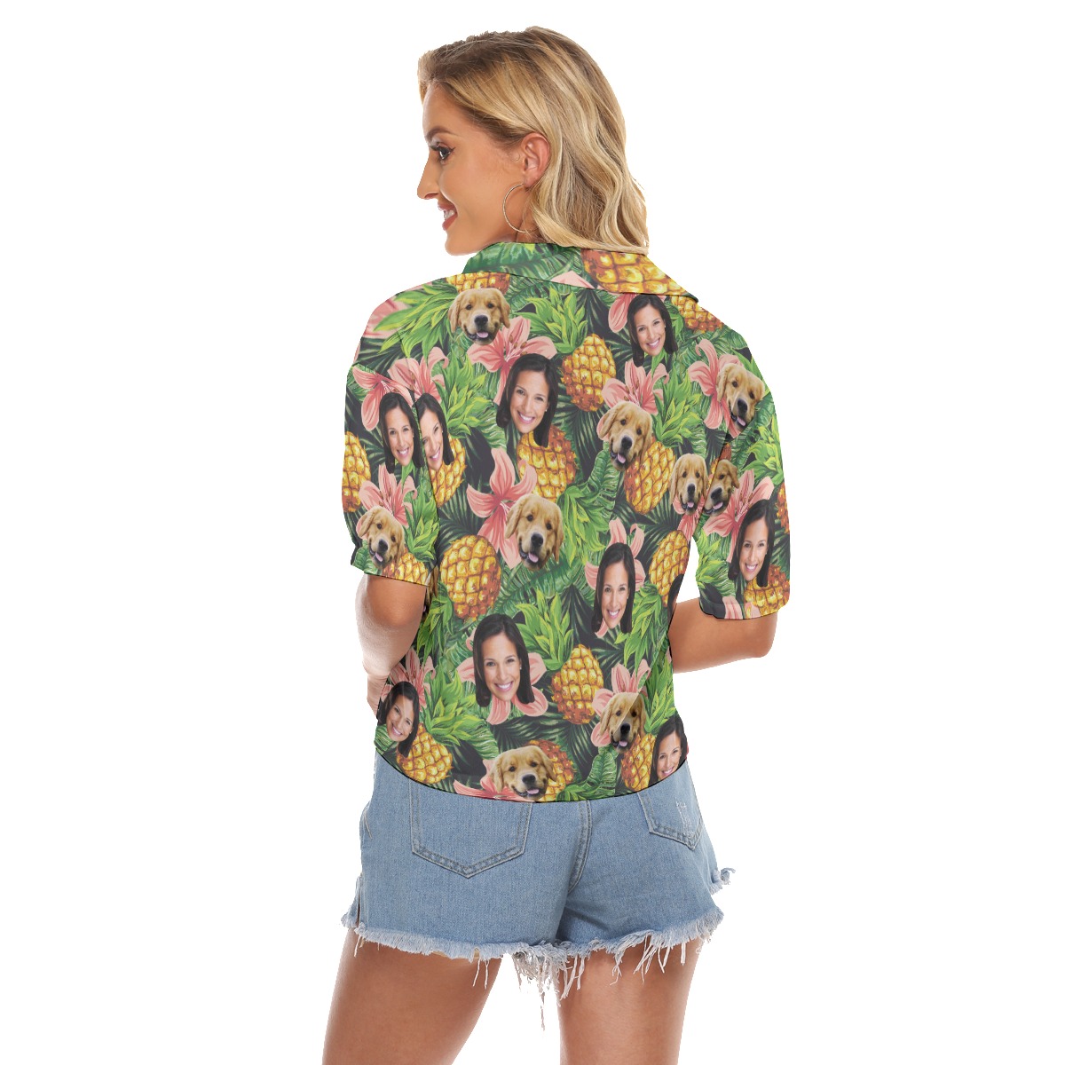 Face And Dog Custom Hawaiian Crop Top Shirt