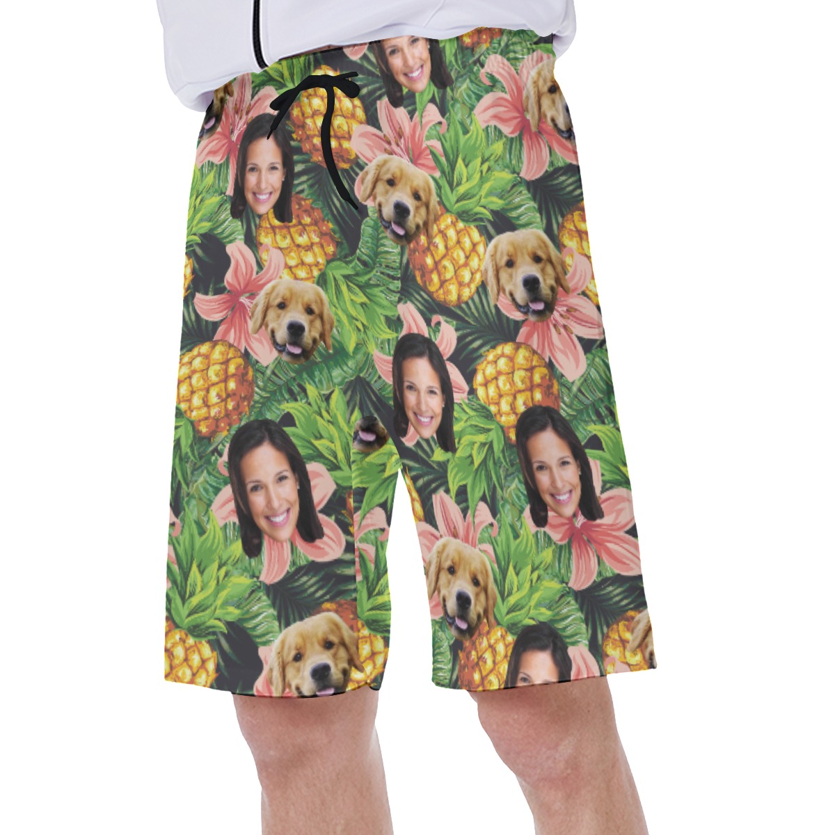 Men's Custom Face And Pet Floral Hawaiian Beach Trunks