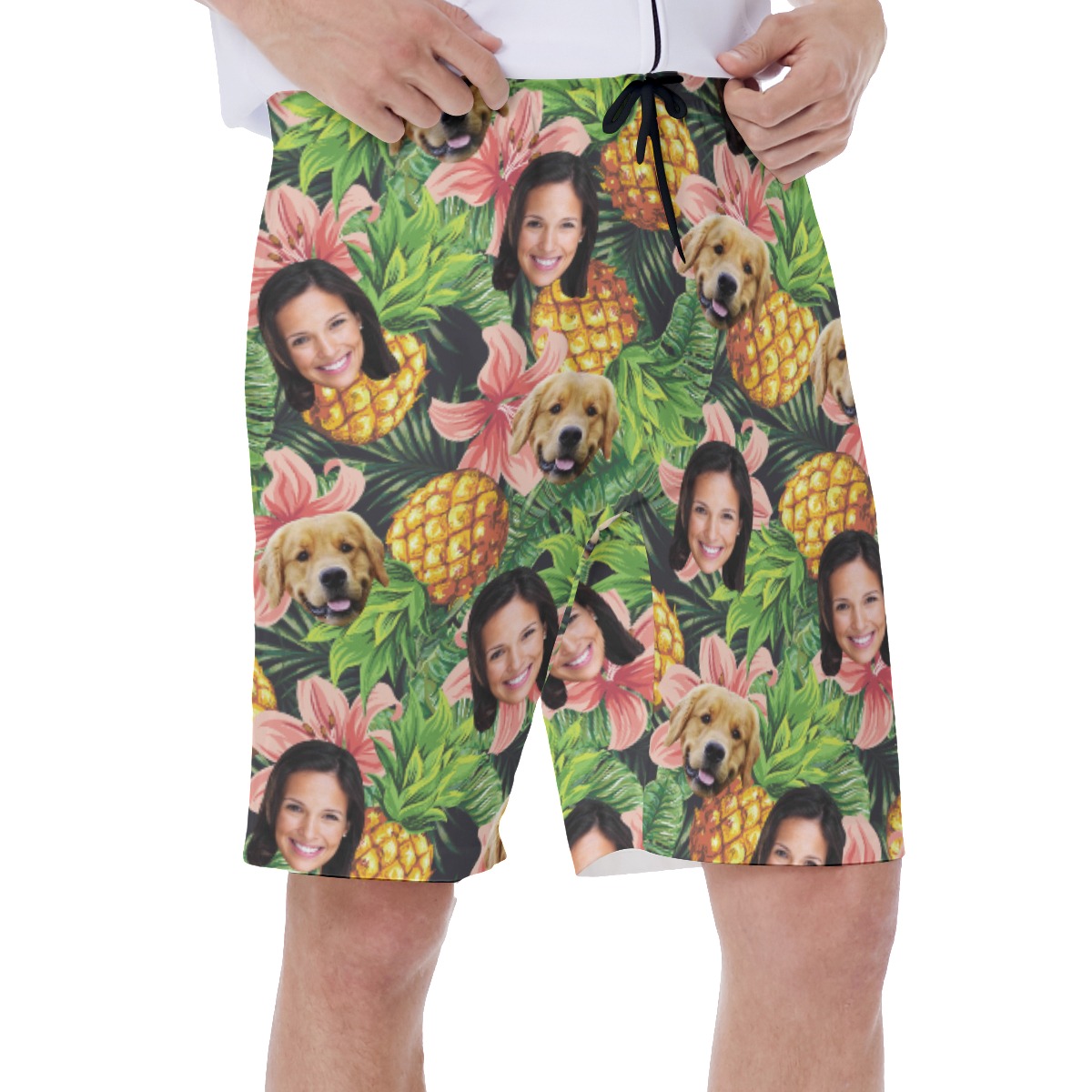 Men's Custom Face And Pet Floral Hawaiian Beach Trunks