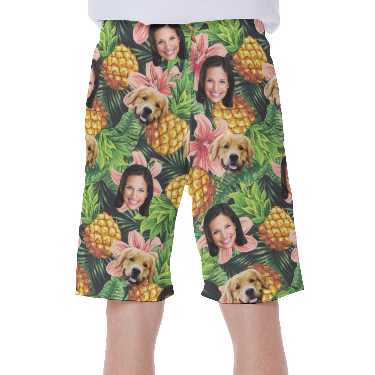 Men's Custom Face And Pet Floral Hawaiian Beach Trunks