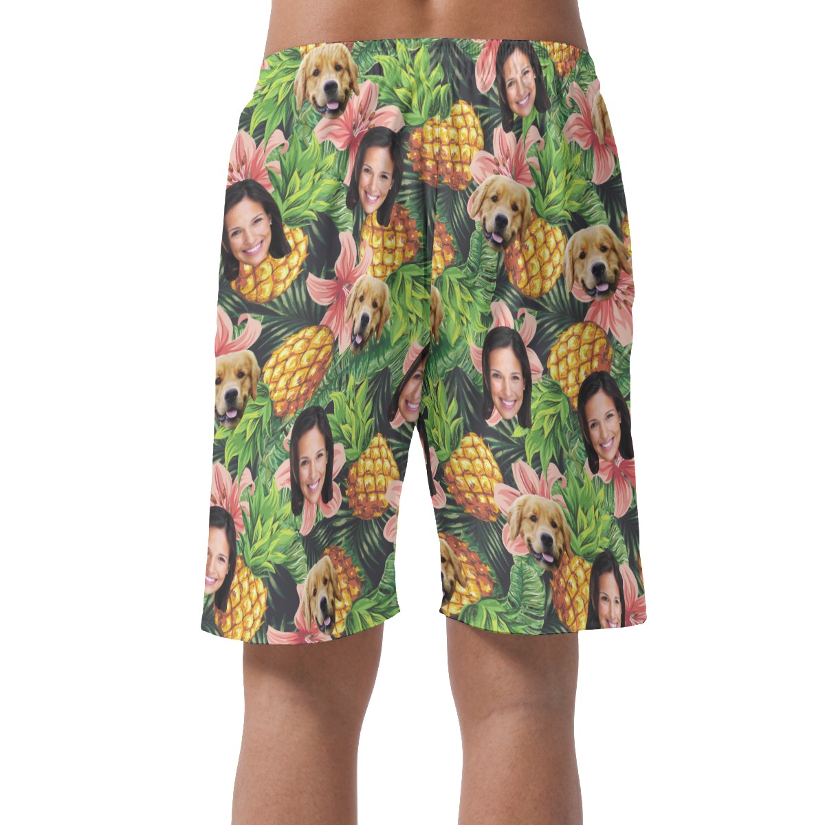 Men's Custom Dog And Owner Face Pineapple Hawaiian Shorts