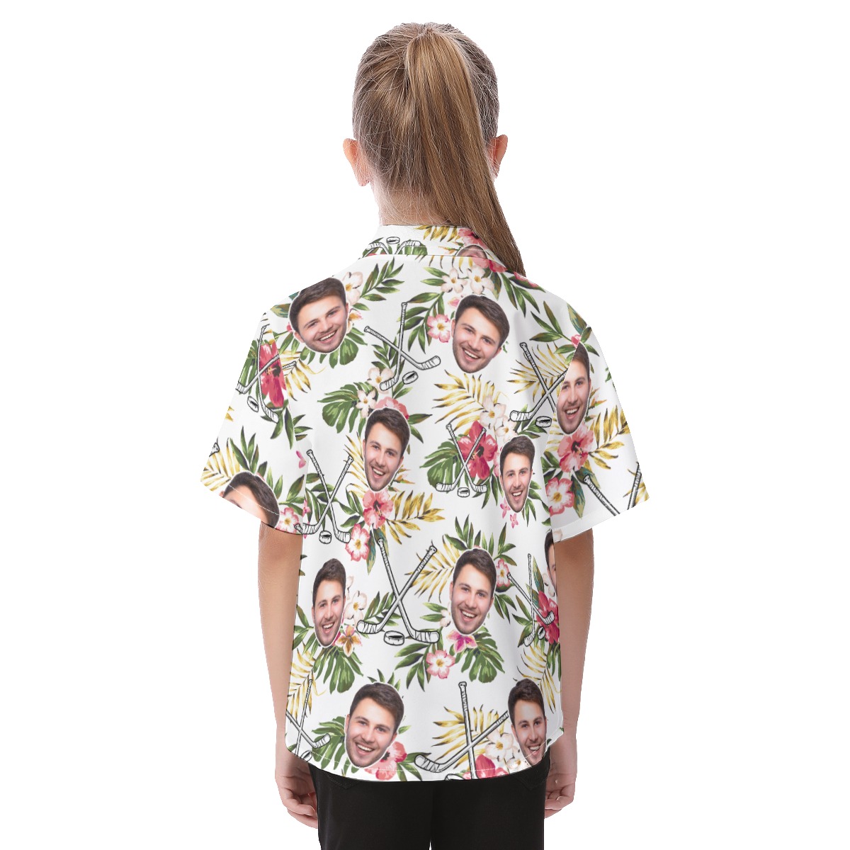 Cute Custom Face Hockey Hibicus Hawaiian Shirt For Kids