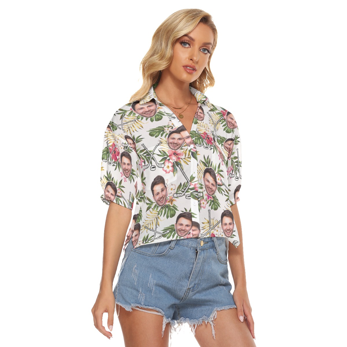 Custom Hibicus Hockey Hawaiian Crop Top Shirt With Face