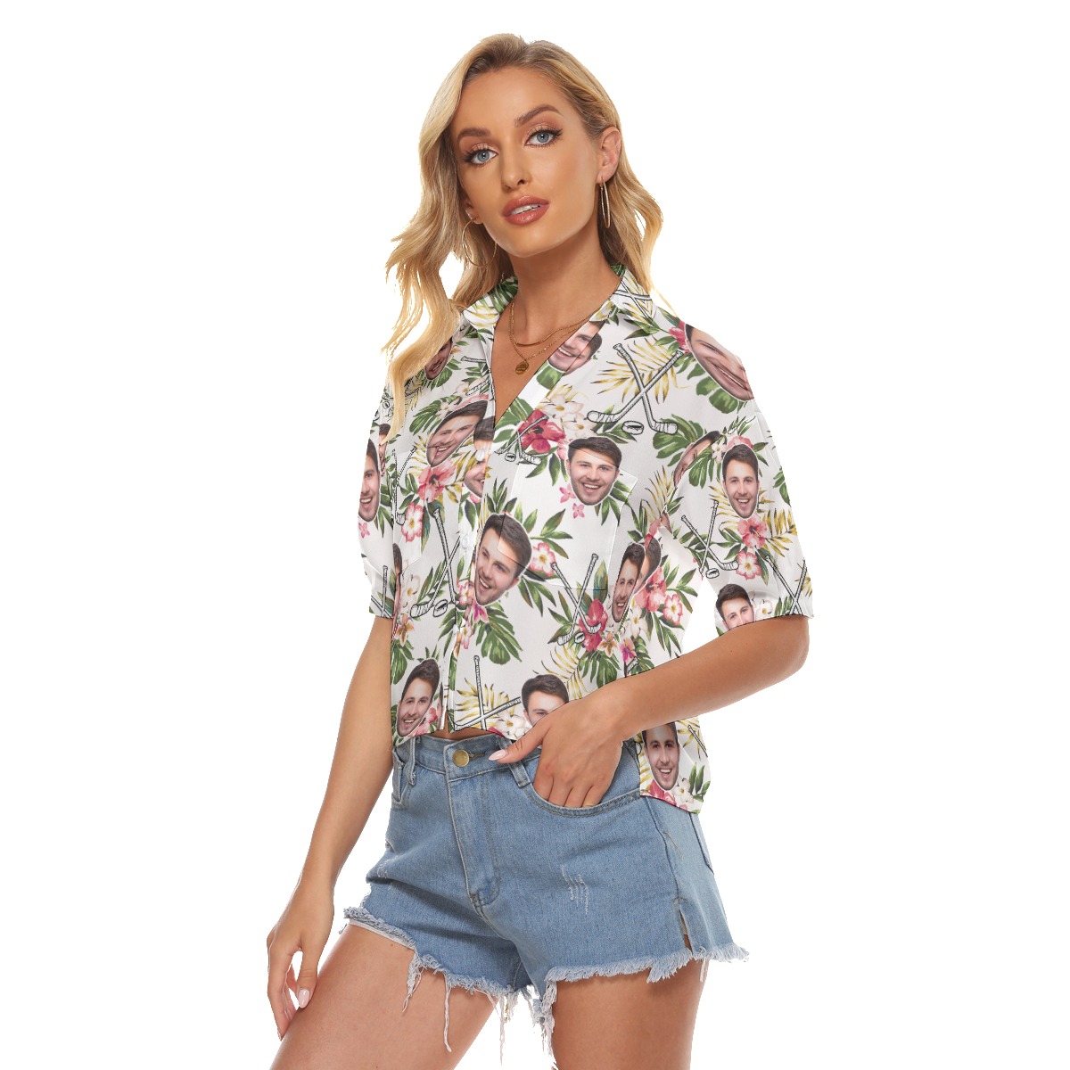 Custom Hibicus Hockey Hawaiian Crop Top Shirt With Face