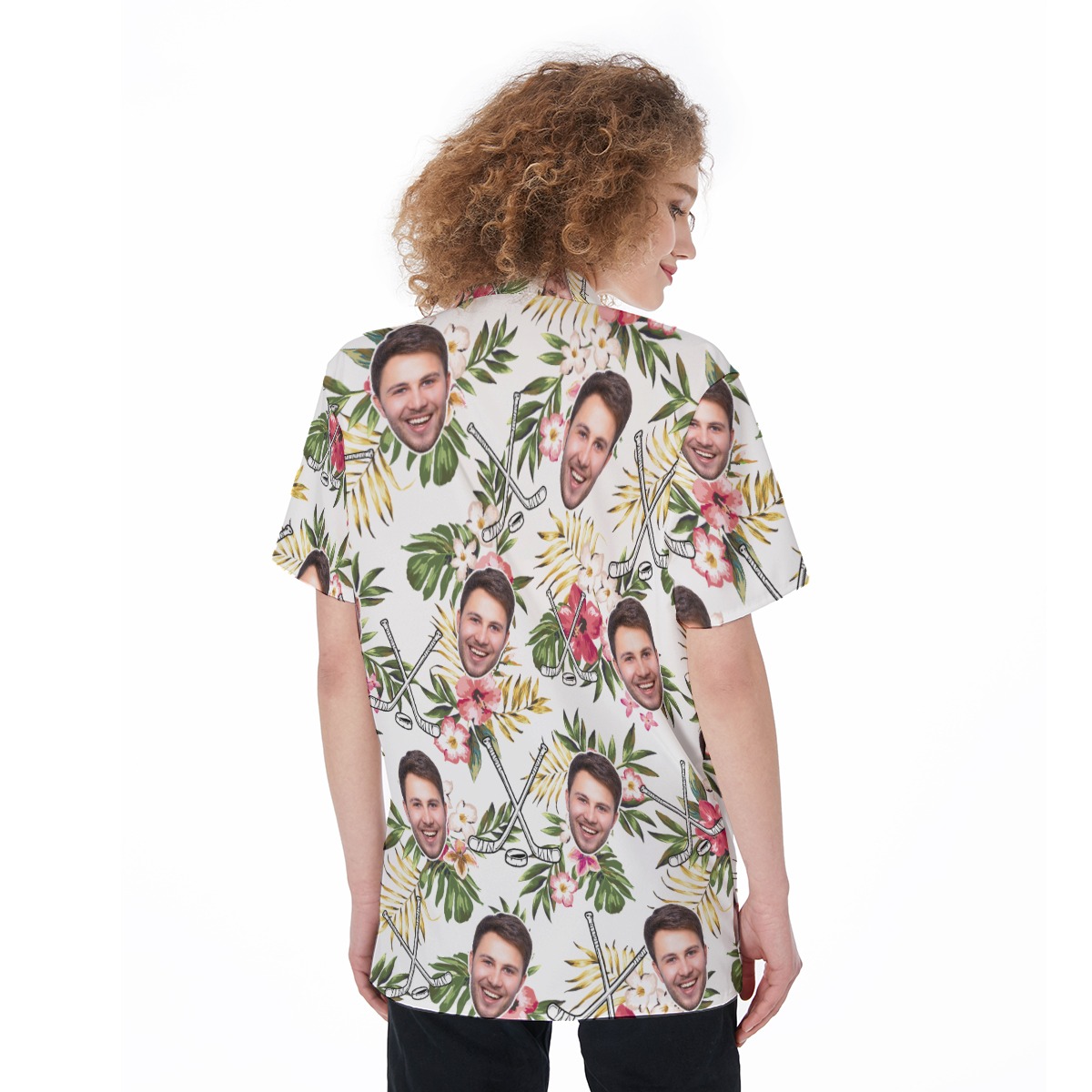 Customized Floral Hockey Women's Hawaiian Shirt With Face