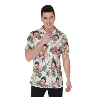 Custom Face Floral Hockey Hawaiian Polo Shirt