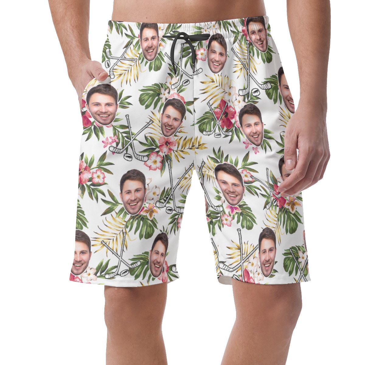 Unique Custom Face Hockey Floral Hawaiian Summer Shorts For Men - variant image 1