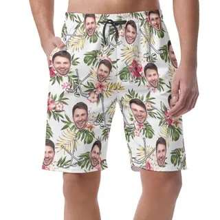 Unique Custom Face Hockey Floral Hawaiian Summer Shorts For Men