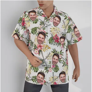 Floral Hockey Custom Face Men's Hawaiian Shirt