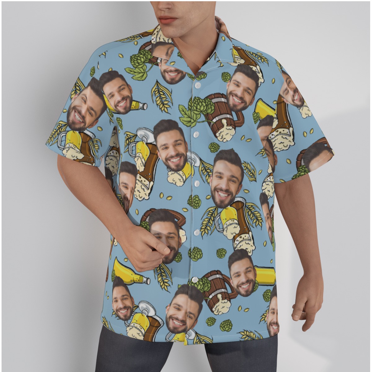 Beer Cheer Men's Button Up Shirt With Custom Face - variant image 1